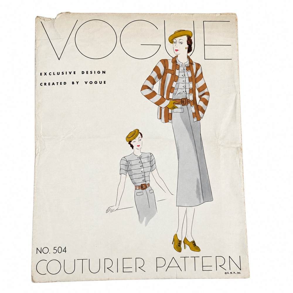 Rare 1930 Vintage VOGUE Couturier 504 Pattern SZ 14 Bust 32 Art Deco Dress Coat